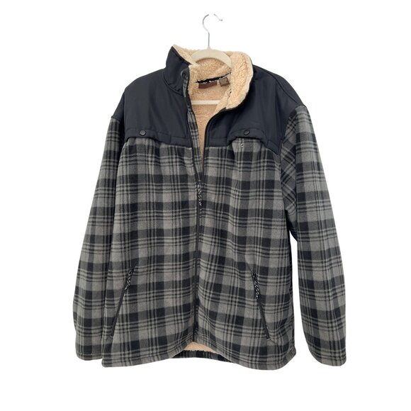 Mason Bay Buffalo Plaid Fleece Jacket Size XL Zip Up Sherpa Lined Gray Shacket - Picture 1 of 5